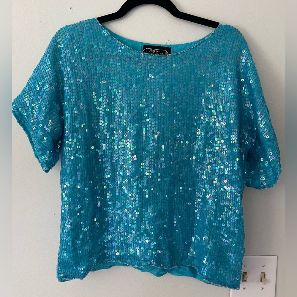 Blue sequin boxy top